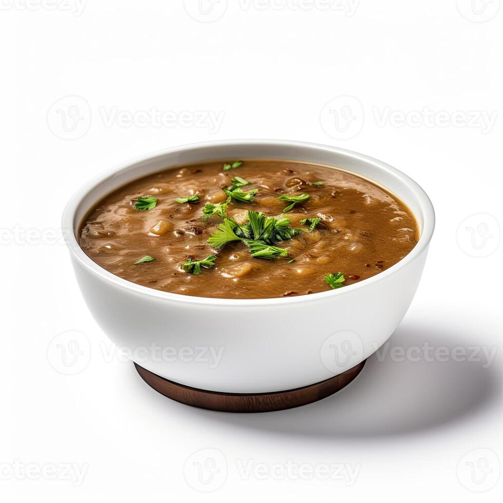 AI generated Turtle soup closeup isolated on white background photo