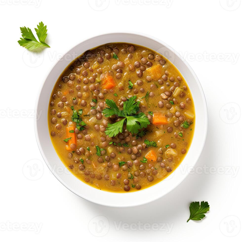 AI generated lentil soup closeup photo