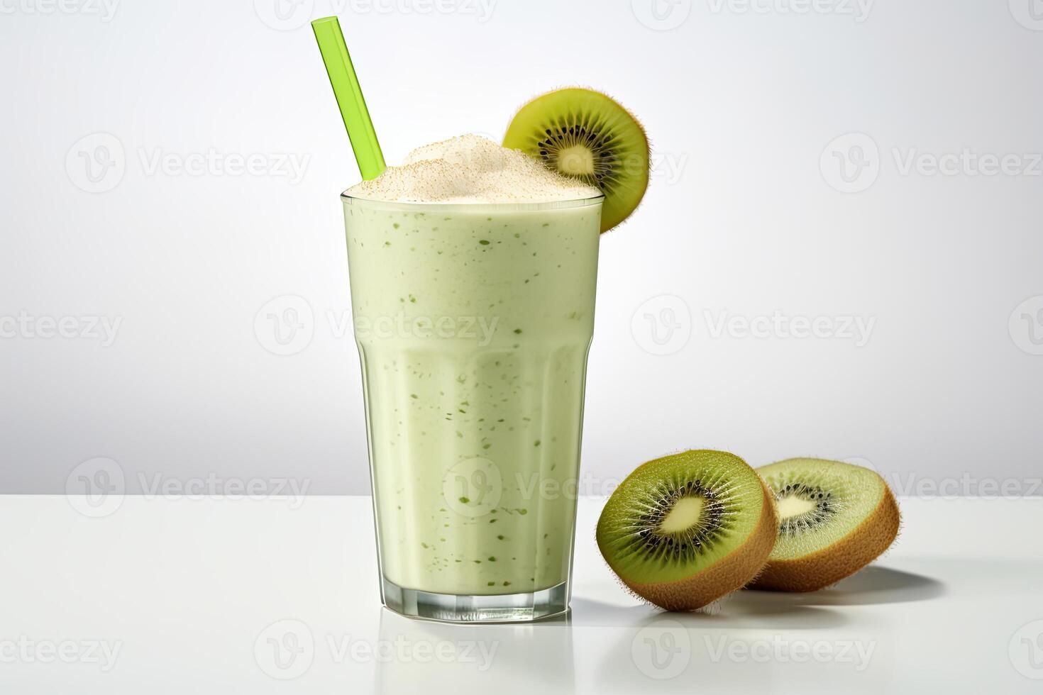 AI generated Kiwi milkshake isolated on white background photo