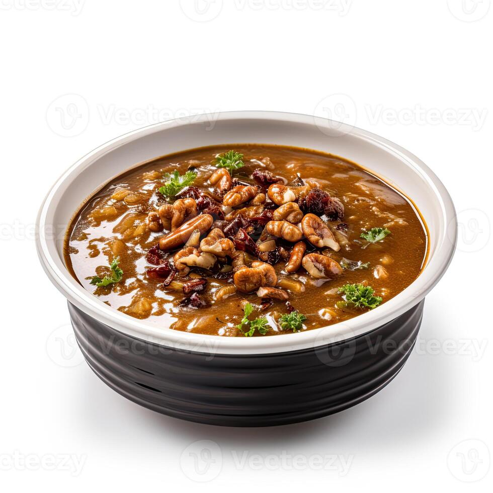 AI generated Turtle soup closeup isolated on white background photo