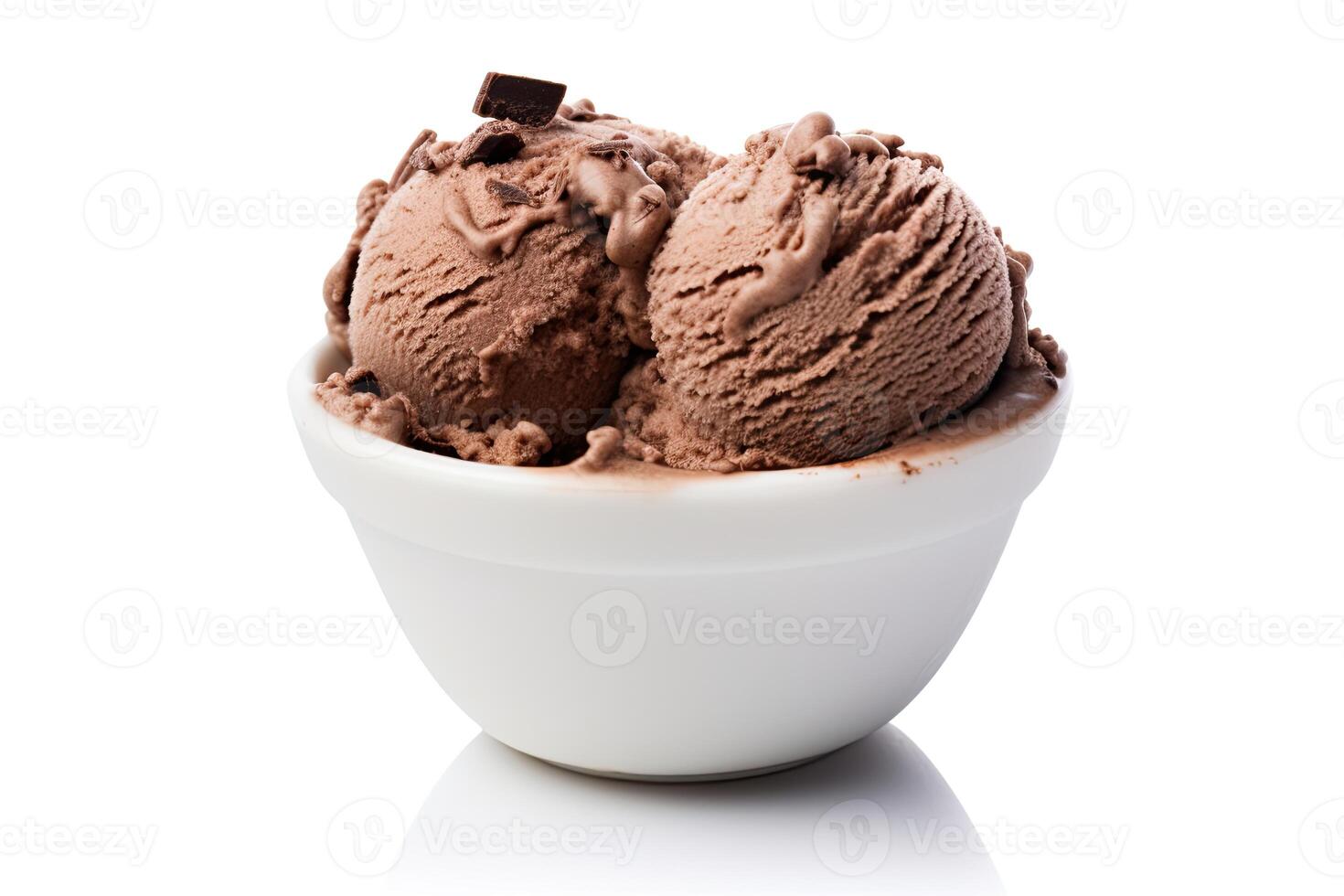 AI generated Chocolate ice cream close up isolated on white background photo
