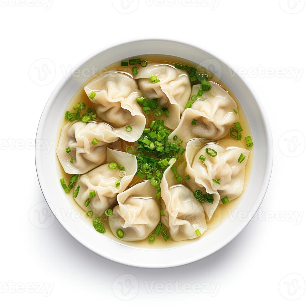 AI generated Wonton soup closeup isolated on white background photo