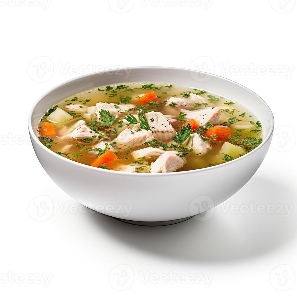 ai generado pollo sopa con vegetales de cerca foto