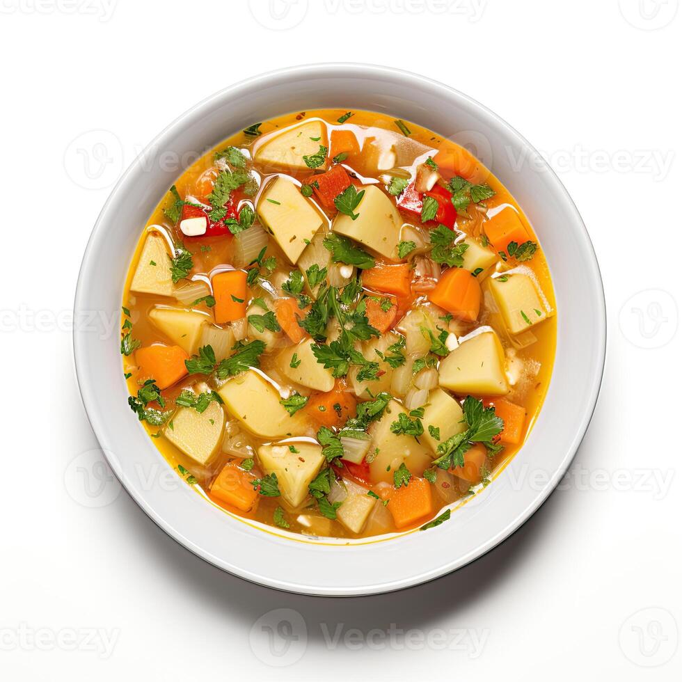 AI generated vegetables soup closeup photo