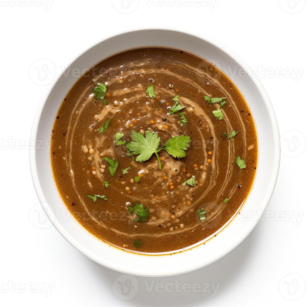 AI generated Turtle soup closeup isolated on white background photo