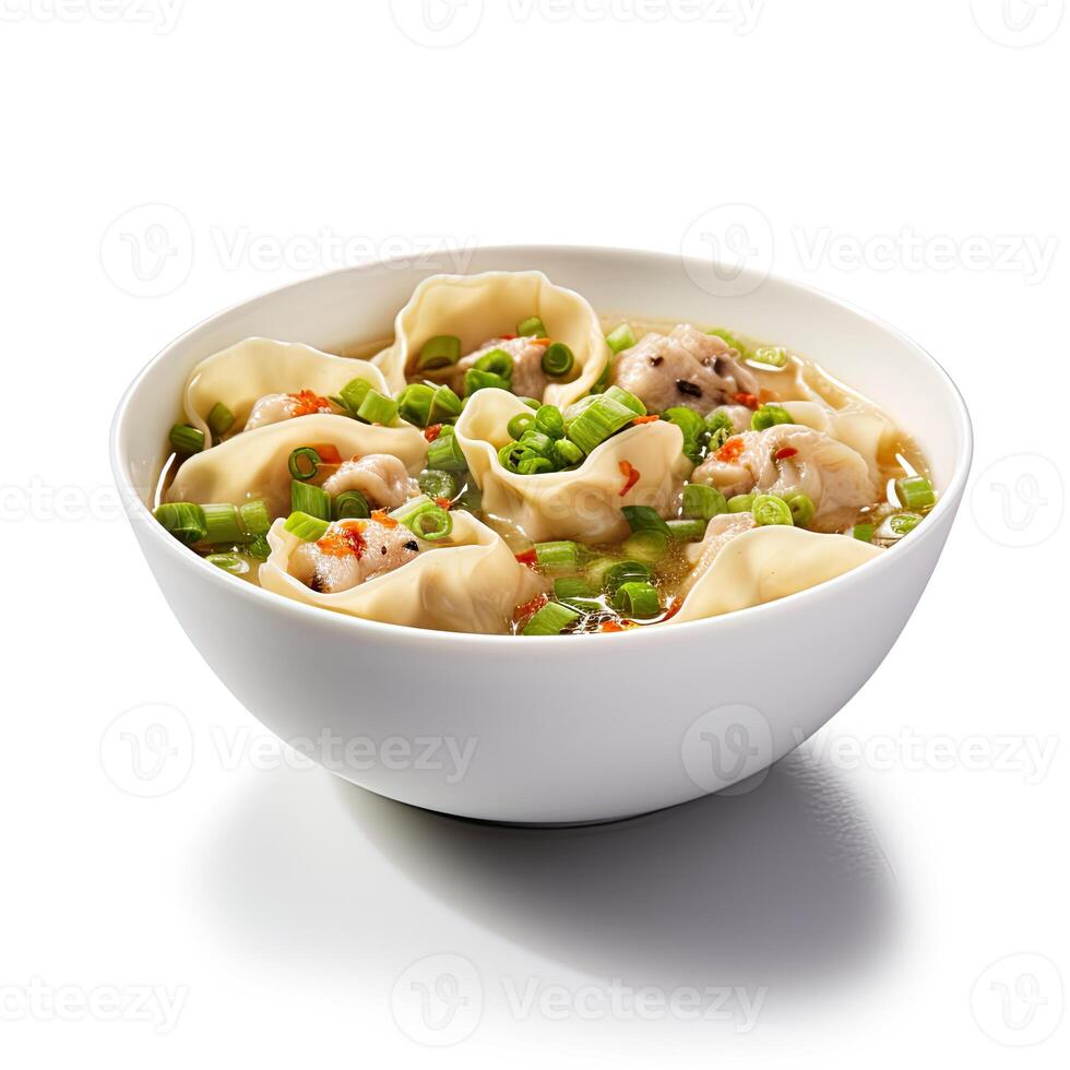 AI generated Wonton soup closeup isolated on white background photo