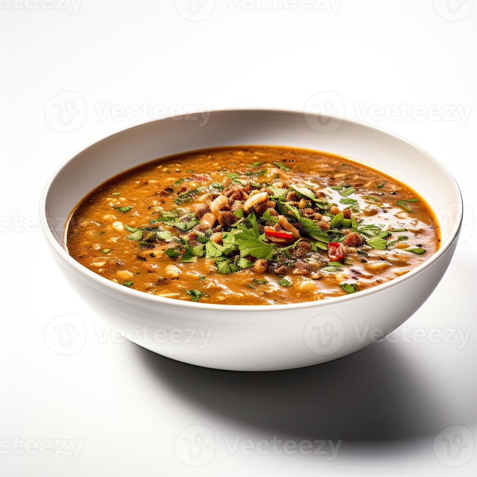 AI generated Turtle soup closeup isolated on white background photo
