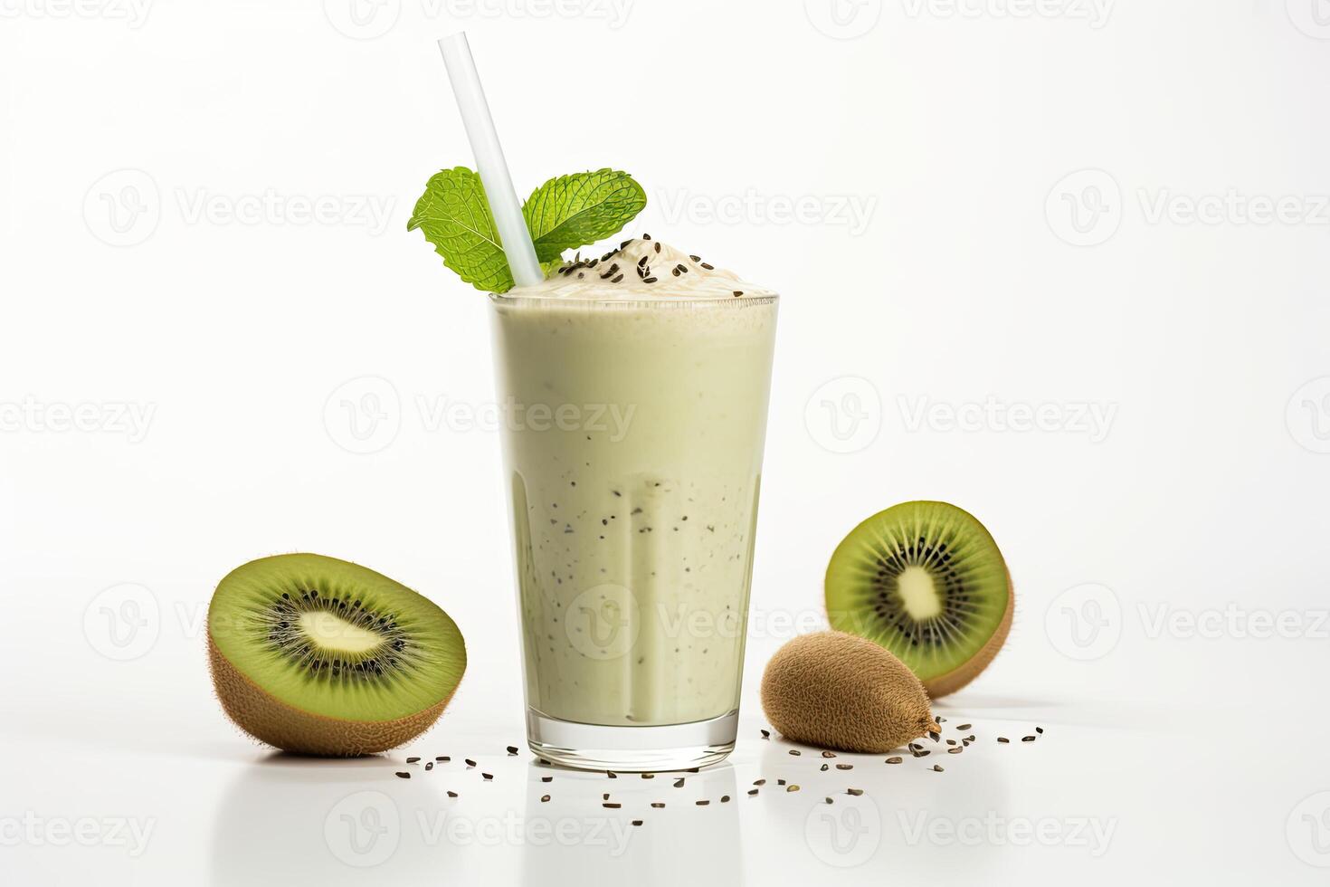 AI generated Kiwi milkshake isolated on white background photo