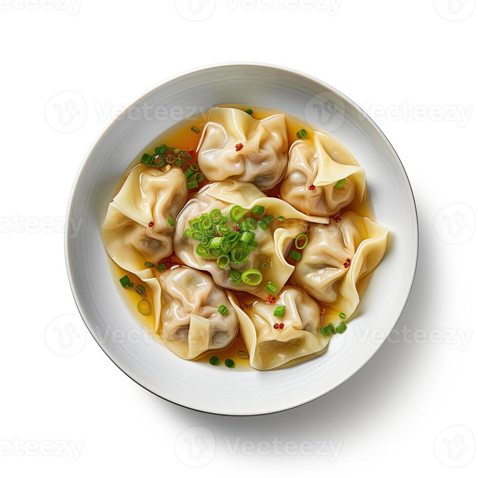 AI generated Wonton soup closeup isolated on white background photo