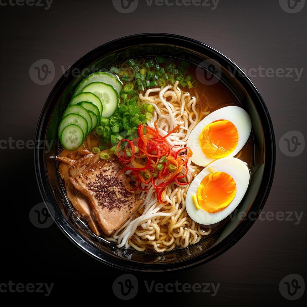 AI generated Ramen soup closeup photo