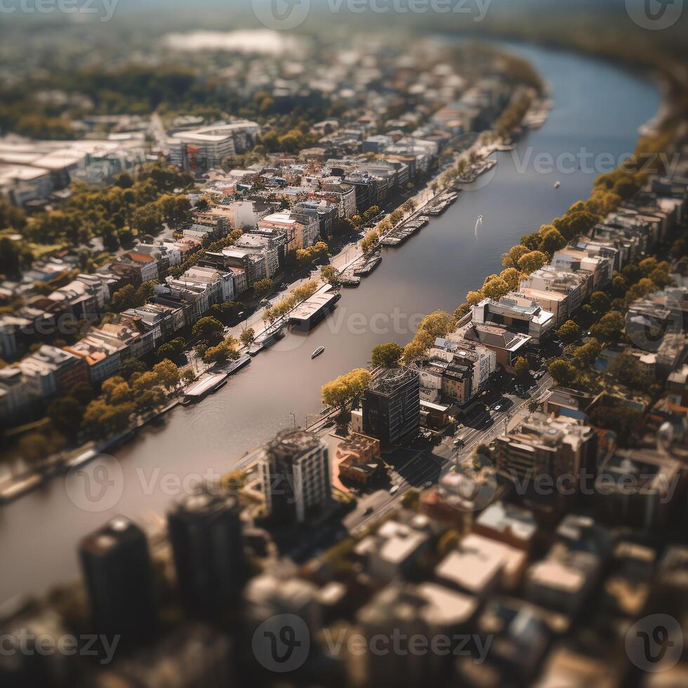 AI generated an aerial view of a city and a river photo