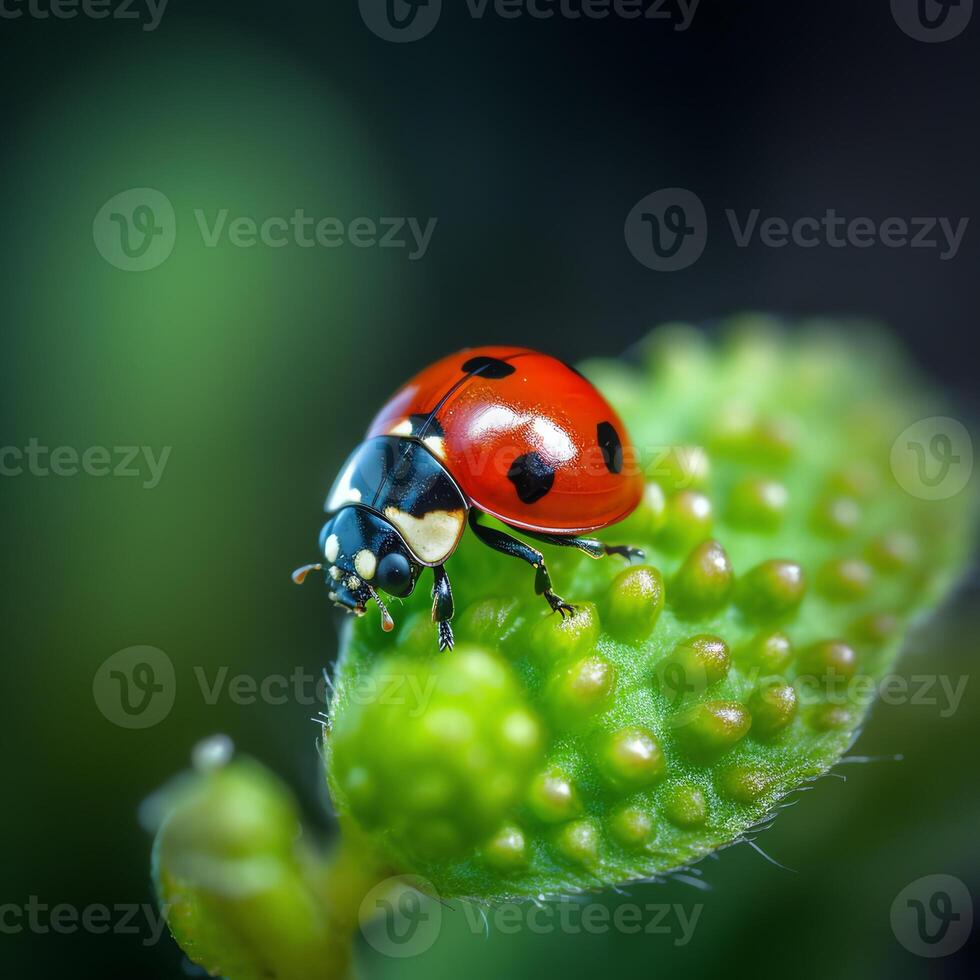 AI generated a lady bug sitting on top of a green plant photo