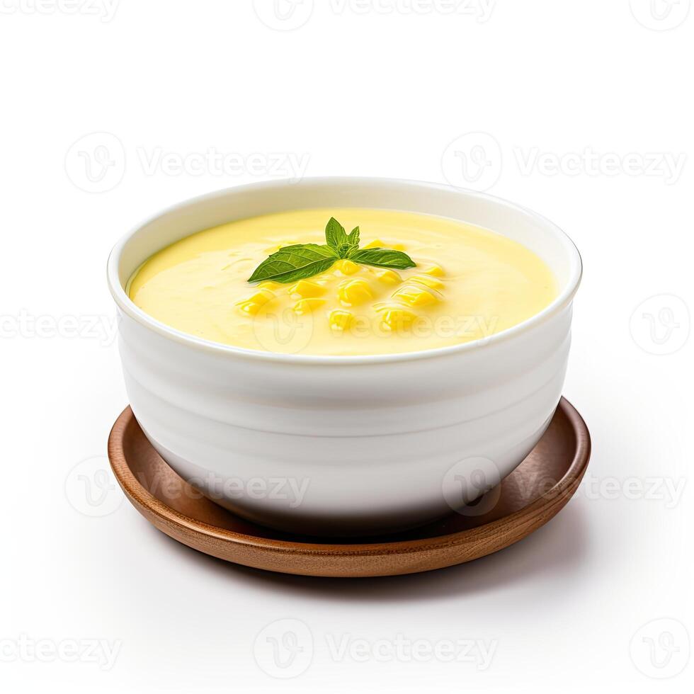 AI generated Corn soup closeup photo