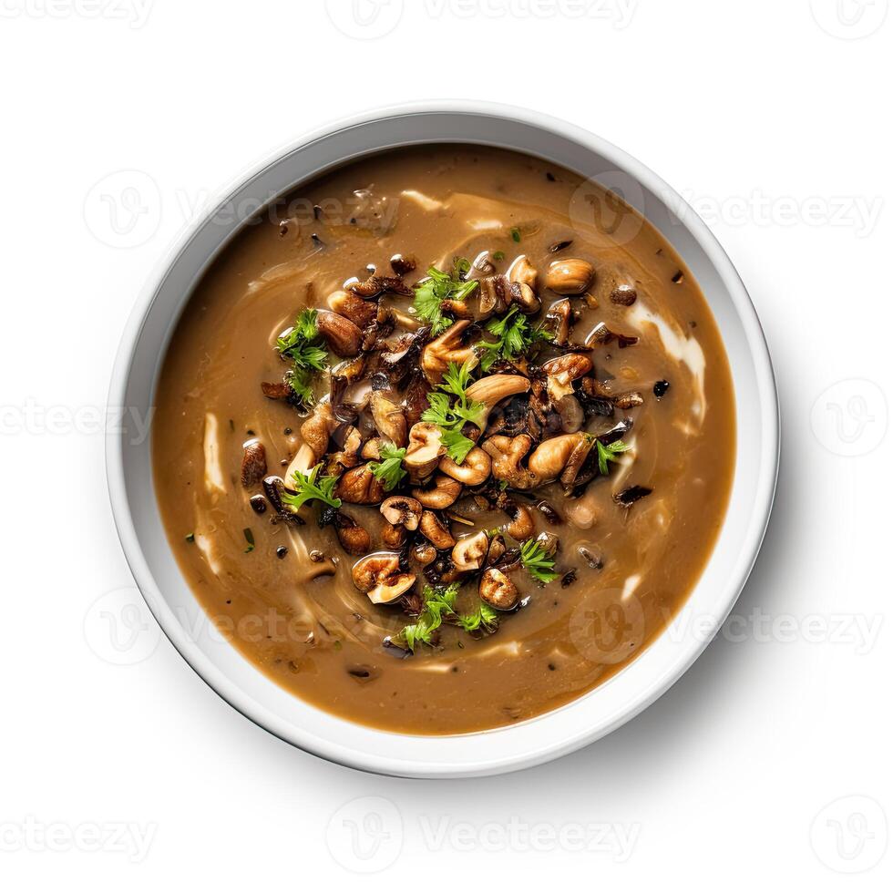 AI generated Turtle soup closeup isolated on white background photo