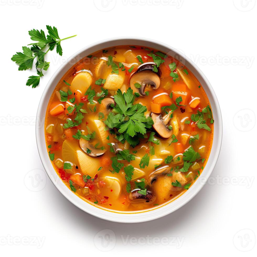 AI generated vegetables soup closeup photo