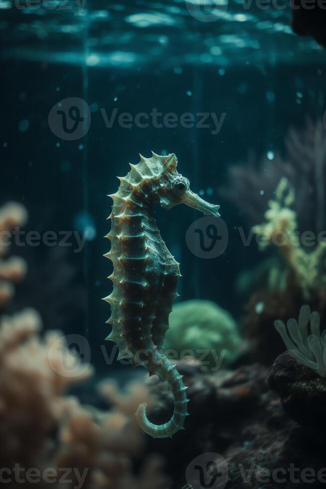 AI generated a seahorse swimming in an aquarium photo