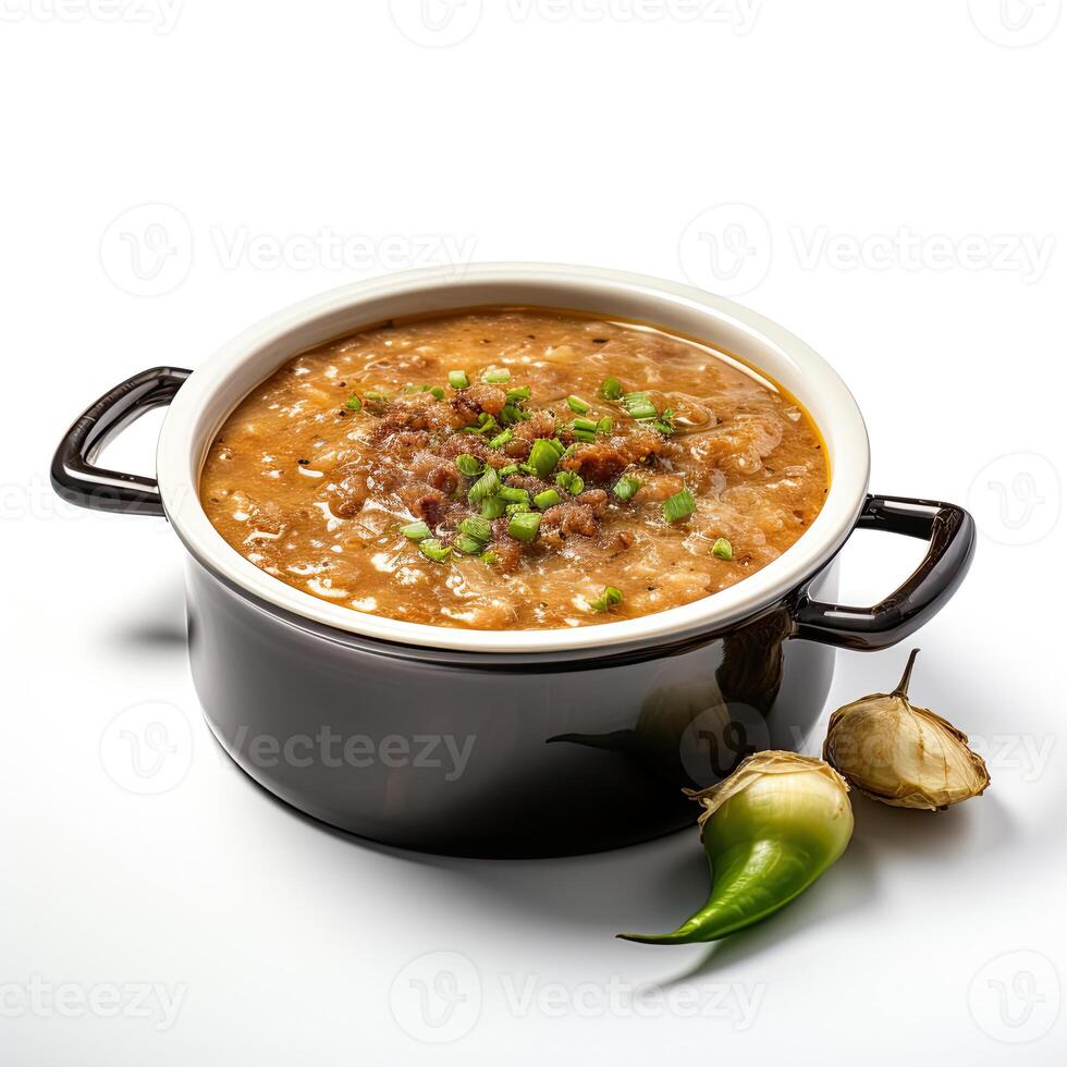 AI generated Turtle soup closeup isolated on white background photo