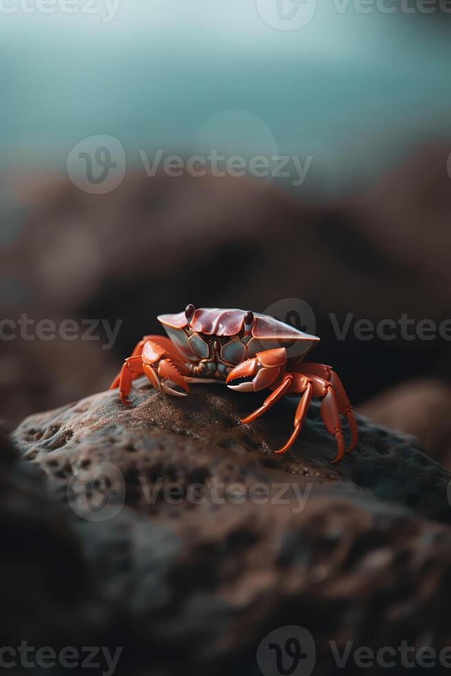 AI generated a crab sitting on top of a rock on a beach photo