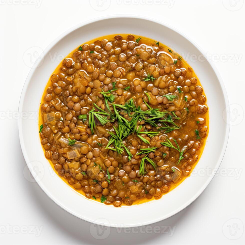 AI generated lentil soup closeup photo