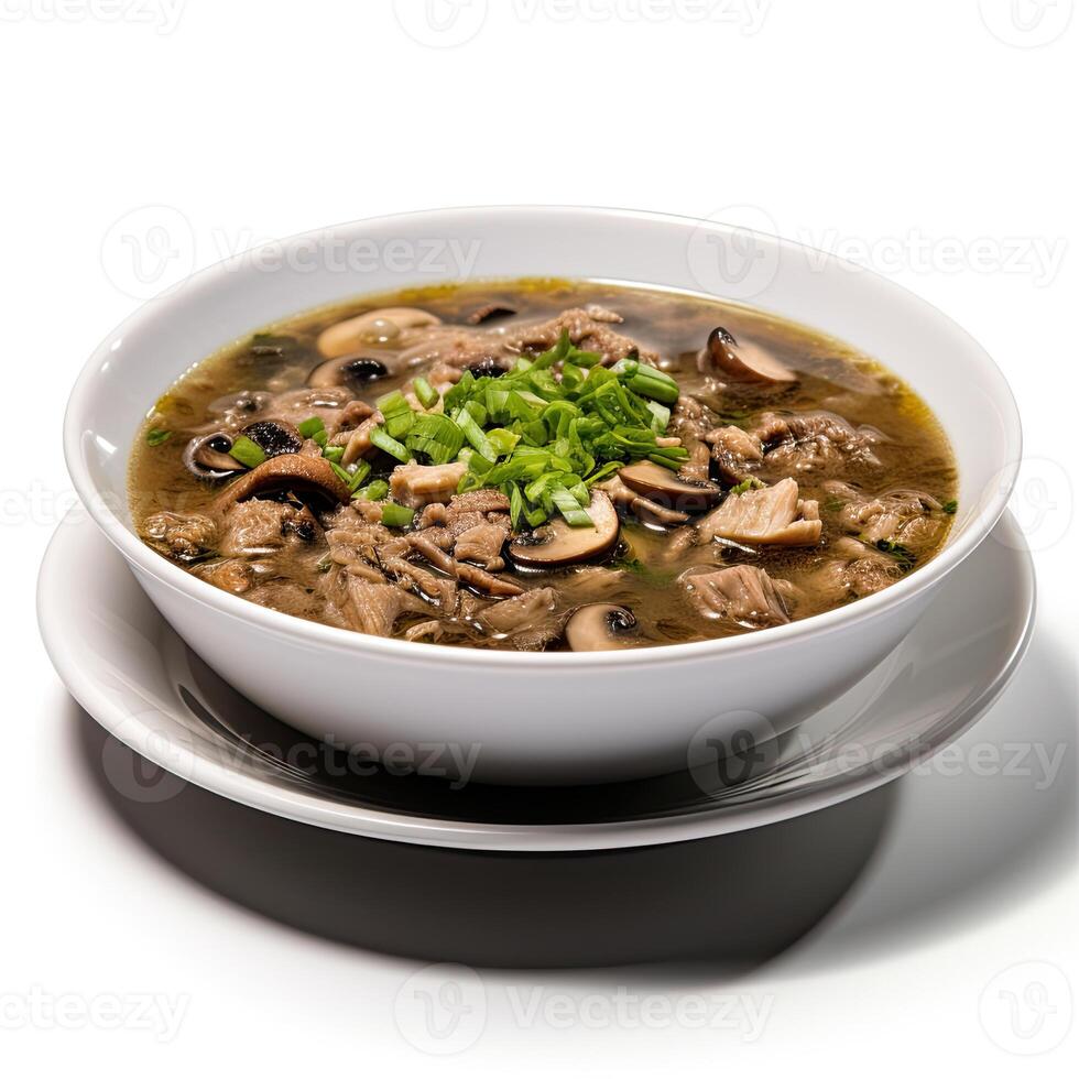 AI generated Turtle soup closeup isolated on white background photo