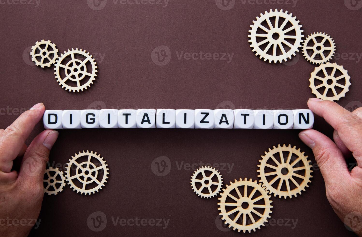 Wooden gears with word Digitalization. Digitalization Concept photo