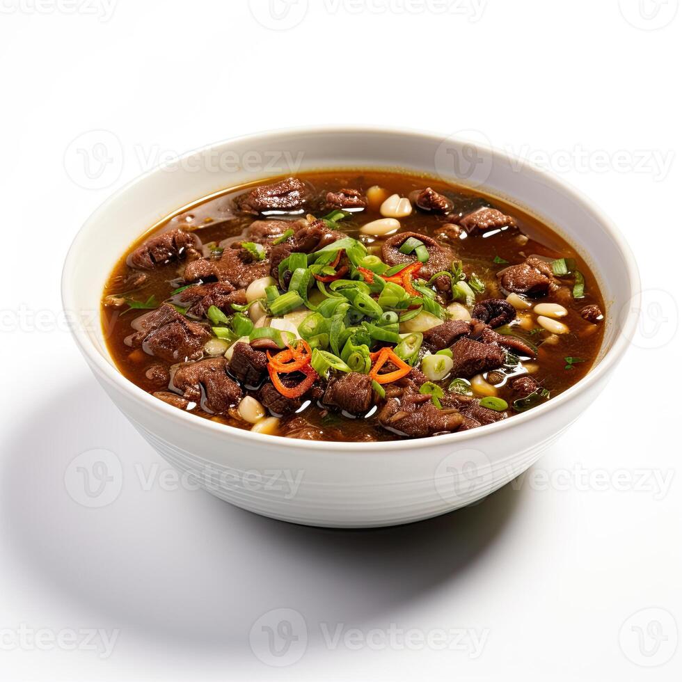AI generated Turtle soup closeup isolated on white background photo