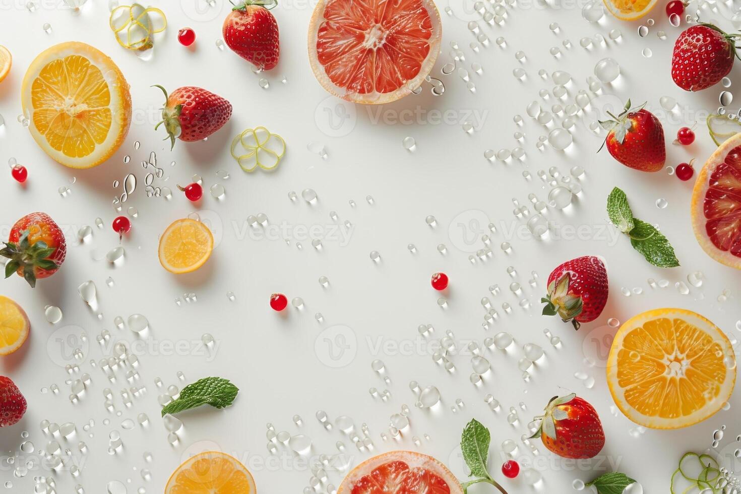 AI generated Water splash from various fruits on white background photo