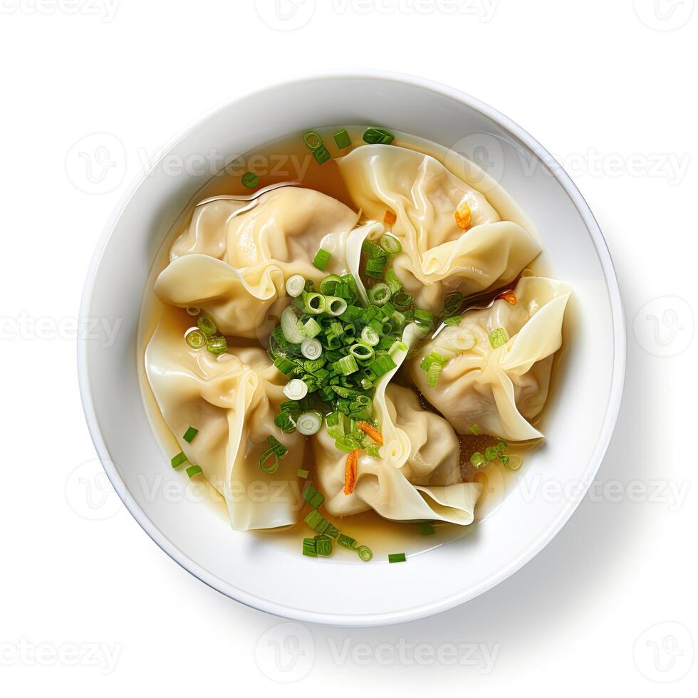 ai generado Wonton sopa de cerca aislado en blanco antecedentes foto