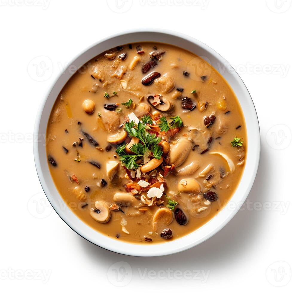AI generated Turtle soup closeup isolated on white background photo