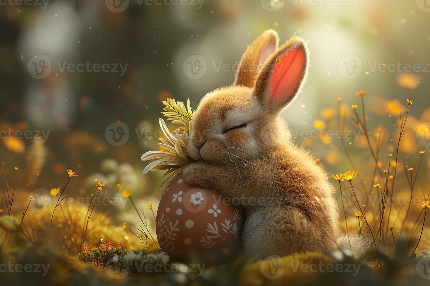 AI generated cute bunny hug easter egg photo