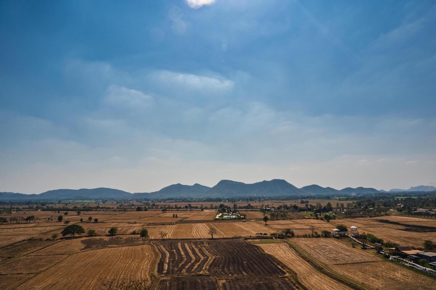 Landscape view from Wat Tham Suea Tiger Cave Temple kanchanaburi thailand.An 18-meter-tall Buddha built in 1973 is the focus of this well-known temple on a hilltop. photo