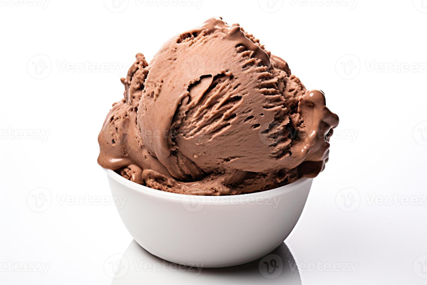 AI generated Chocolate ice cream close up isolated on white background photo