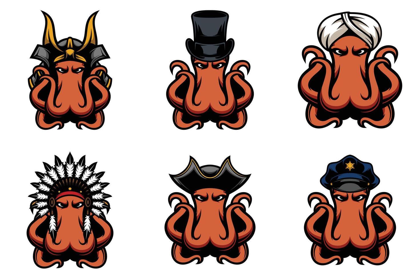 Octopus Mascot Bundle vector