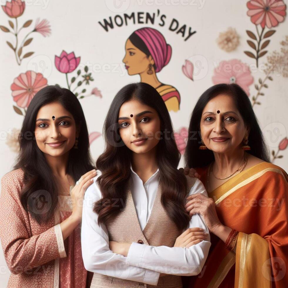 AI generated Indian Woman from Different Profession Posing for Women's Day Celebration Photoshoot photo