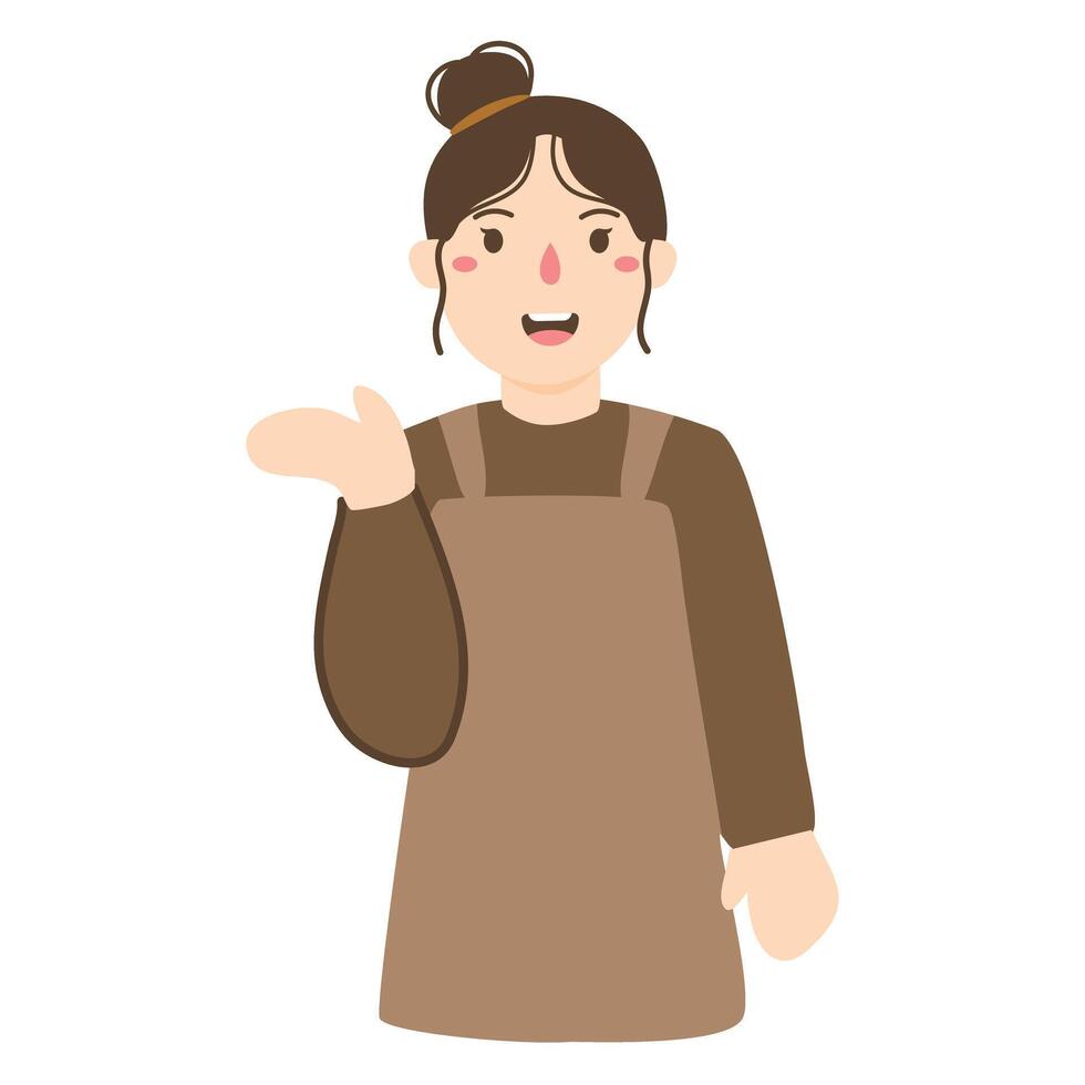 woman barista barman employee wearing a brown apron vector