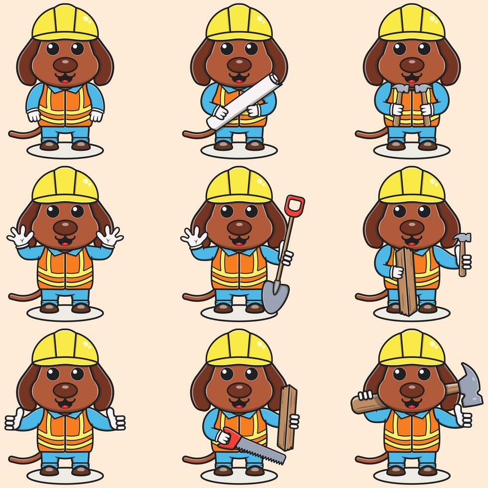 Cute Dog Construction Contractor Illustration. Vector illustration of a cute building foreman Dog . Cute Dog construction worker cartoon. Flat Cartoon Style.