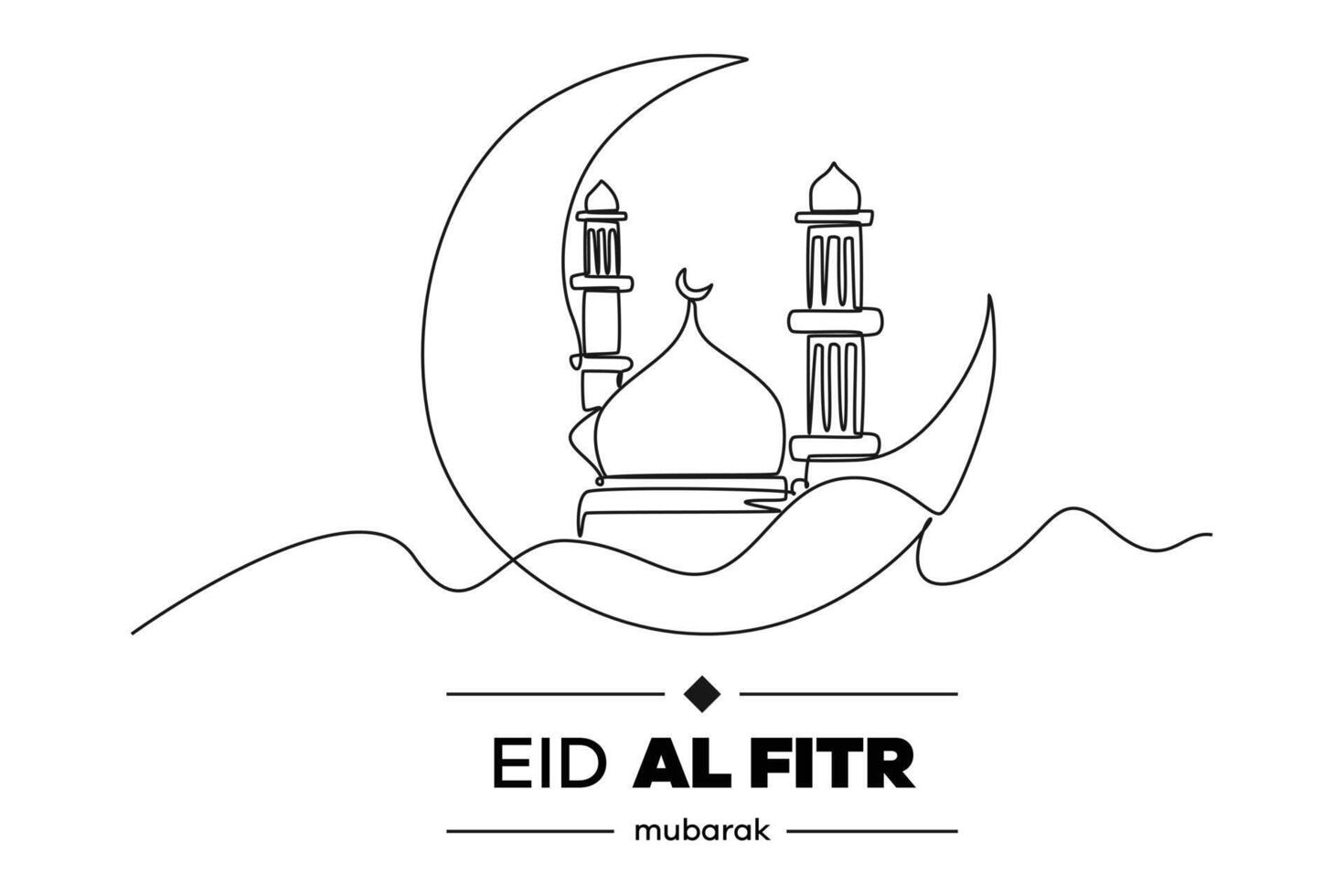 Continuous one line drawing Eid al-Fitr concept. Doodle vector illustration.