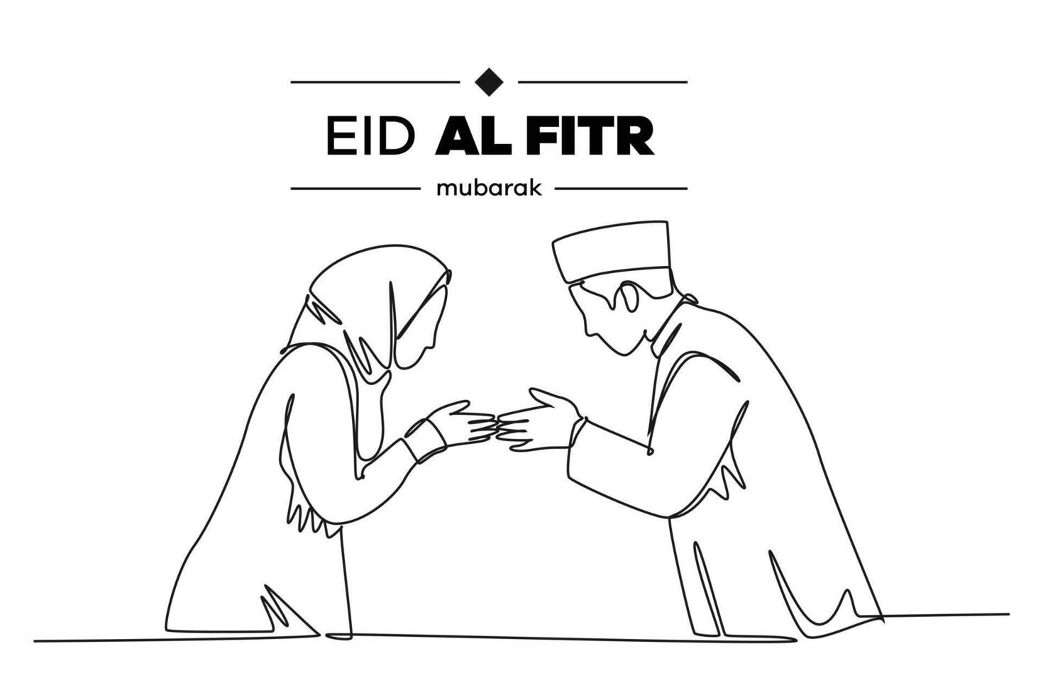 Continuous one line drawing Eid al-Fitr concept. Doodle vector illustration.