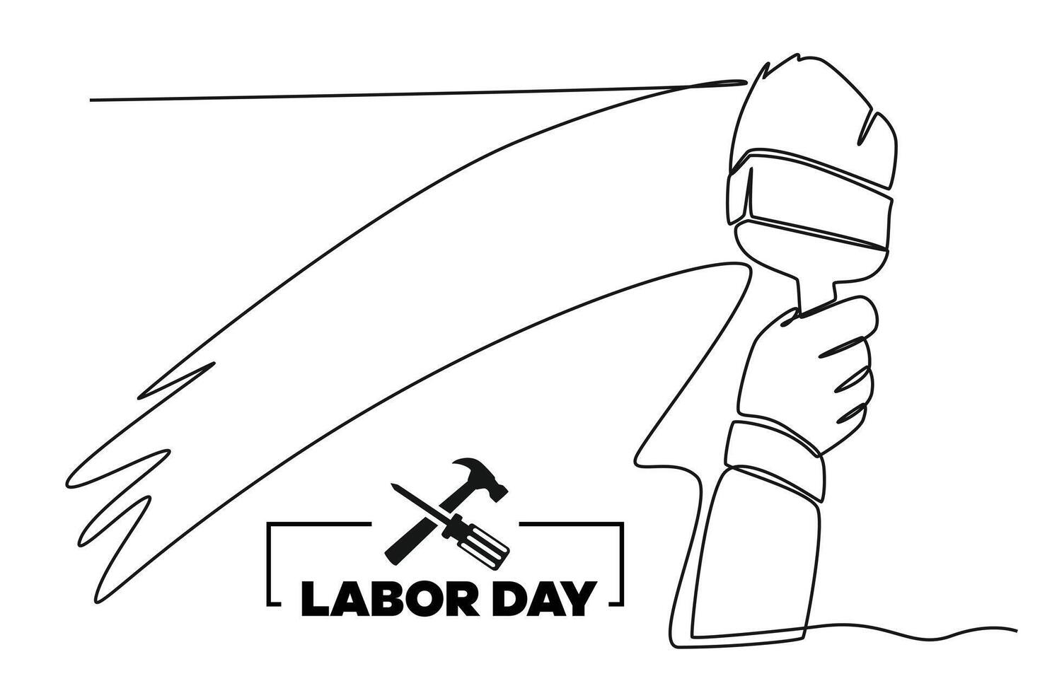 Continuous one line drawing labor day concept. Doodle vector illustration.