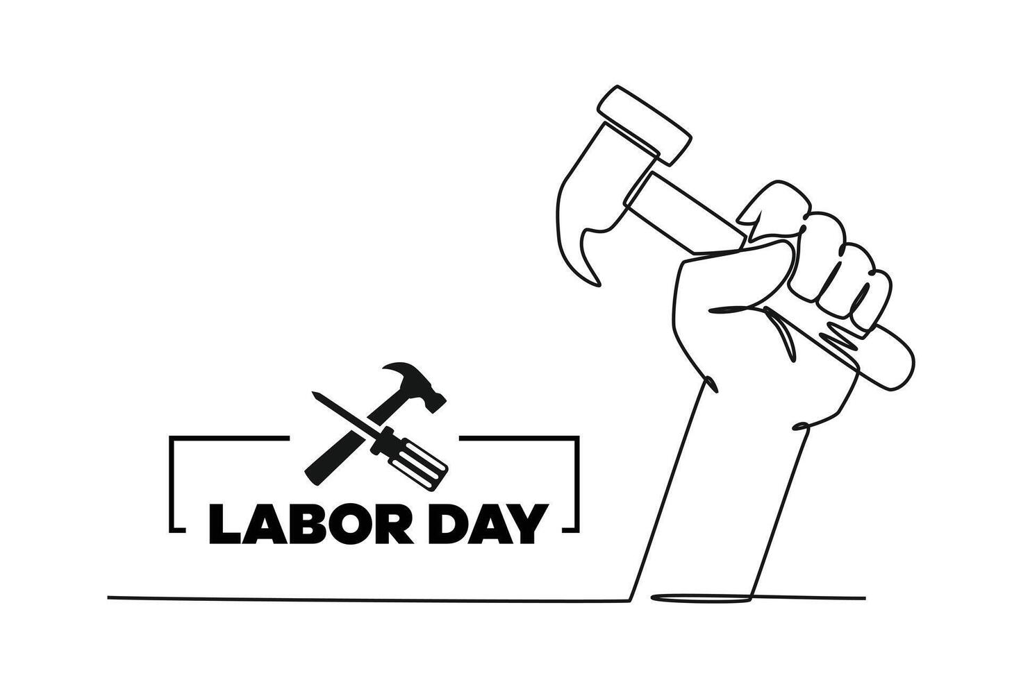 Continuous one line drawing labor day concept. Doodle vector illustration.