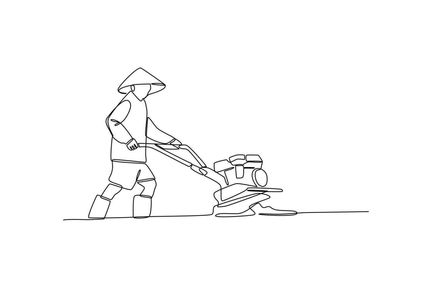 One continuous line drawing of Farmer activity. Agricultural concept. Doodle vector illustration in simple linear style.