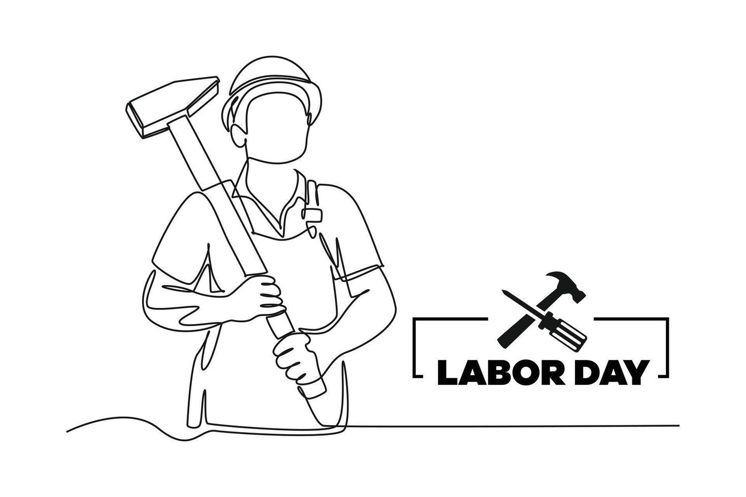 Continuous one line drawing labor day concept. Doodle vector illustration.