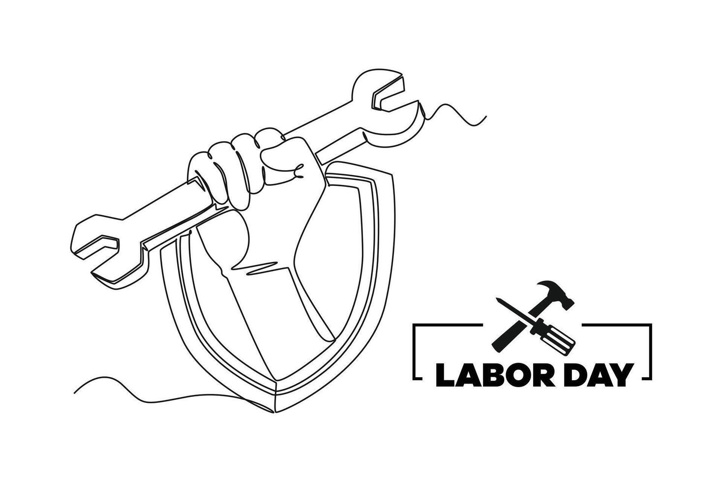 Continuous one line drawing labor day concept. Doodle vector illustration.