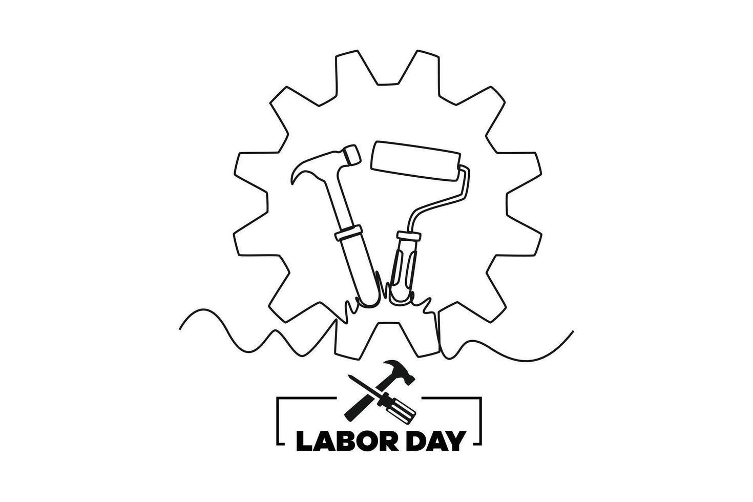 Continuous one line drawing labor day concept. Doodle vector illustration.