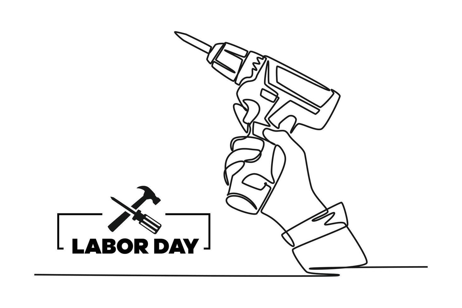 Continuous one line drawing labor day concept. Doodle vector illustration.