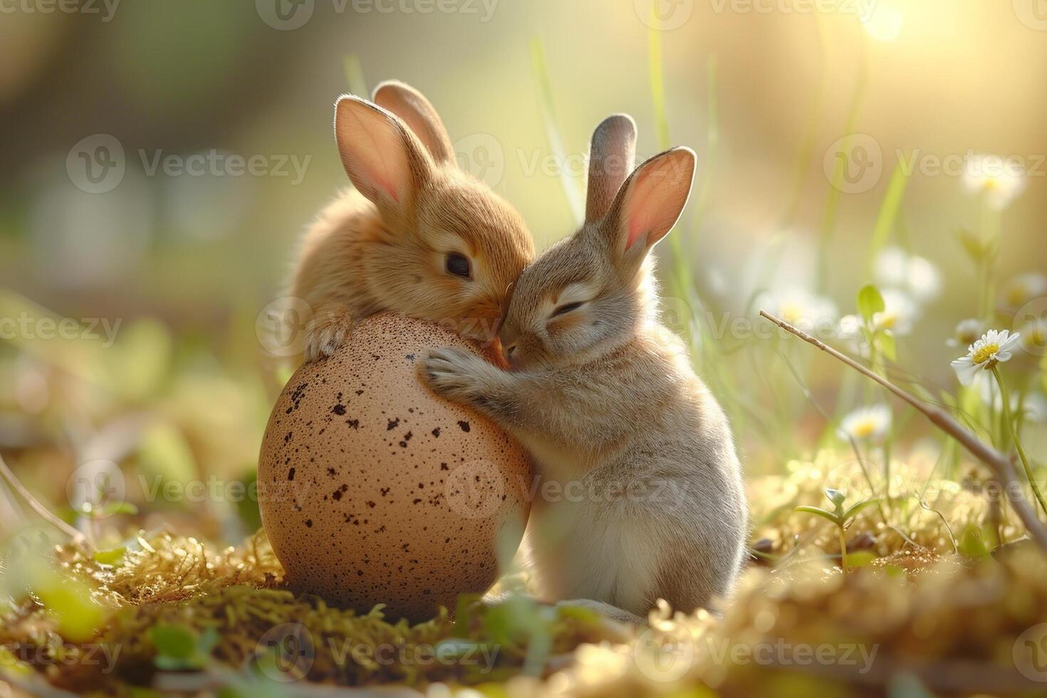 AI generated cute bunny hug easter egg photo