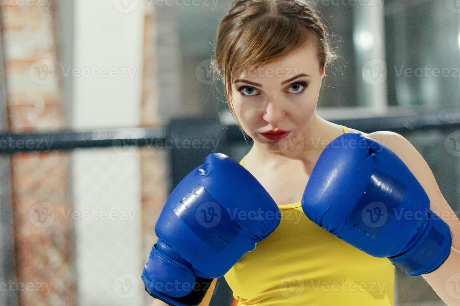 Brutal Fighter boxer woman close up. Sport Concept. photo