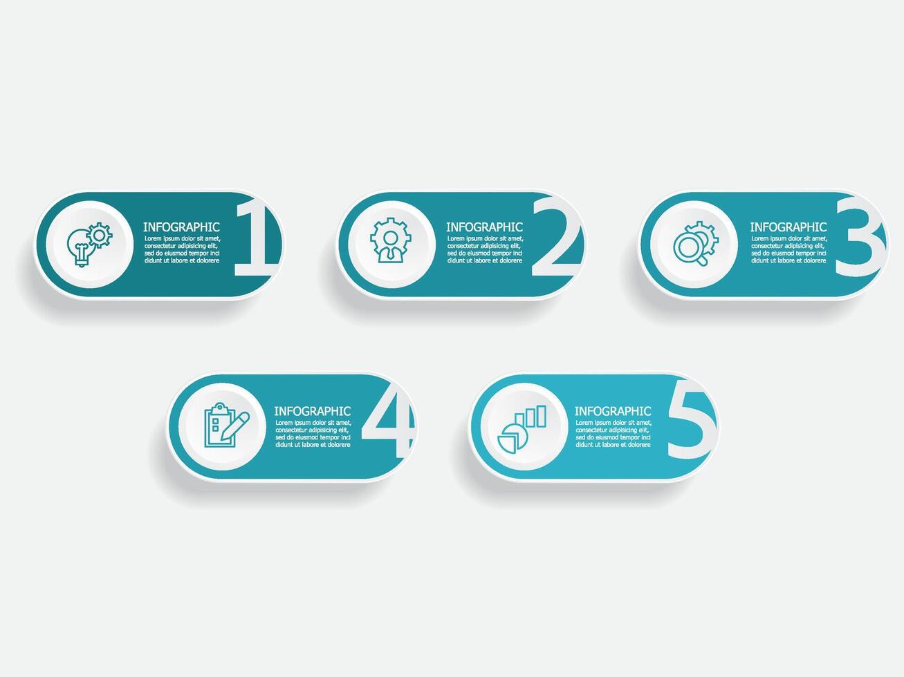 horizontal round steps timeline infographic element report background with business line icon 5 steps vector