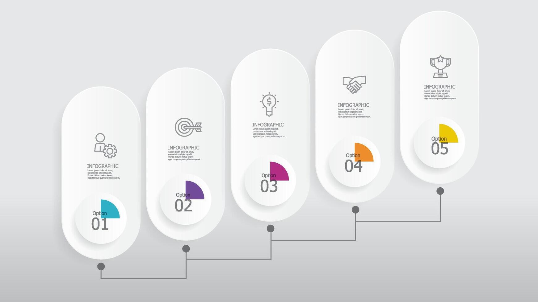 ellipse horizontal steps timeline infographic element report background with business line icon vector