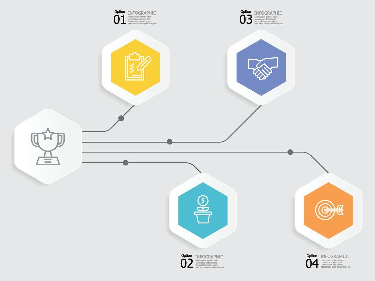 hexágono horizontal pasos cronograma infografía vector